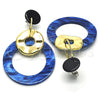Oro Laminado Long Earring, Gold Filled Style Blue Resin Finish, Golden Finish, 02.268.0074.2