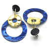 Oro Laminado Long Earring, Gold Filled Style Blue Resin Finish, Golden Finish, 02.268.0074.2