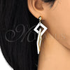 Oro Laminado Long Earring, Gold Filled Style White Resin Finish, Golden Finish, 02.268.0075