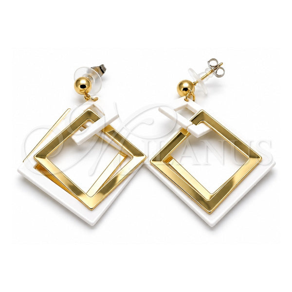 Oro Laminado Long Earring, Gold Filled Style White Resin Finish, Golden Finish, 02.268.0075