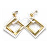 Oro Laminado Long Earring, Gold Filled Style White Resin Finish, Golden Finish, 02.268.0075
