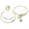 Oro Laminado Long Earring, Gold Filled Style White Resin Finish, Golden Finish, 02.268.0076