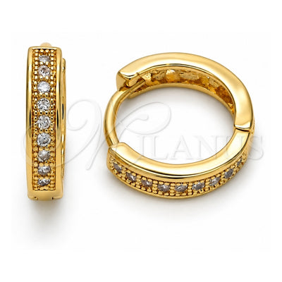 Oro Laminado Huggie Hoop, Gold Filled Style with White Micro Pave, Polished, Golden Finish, 02.267.0059.15