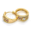 Oro Laminado Huggie Hoop, Gold Filled Style with Ruby and White Cubic Zirconia, Polished, Golden Finish, 02.267.0063.15