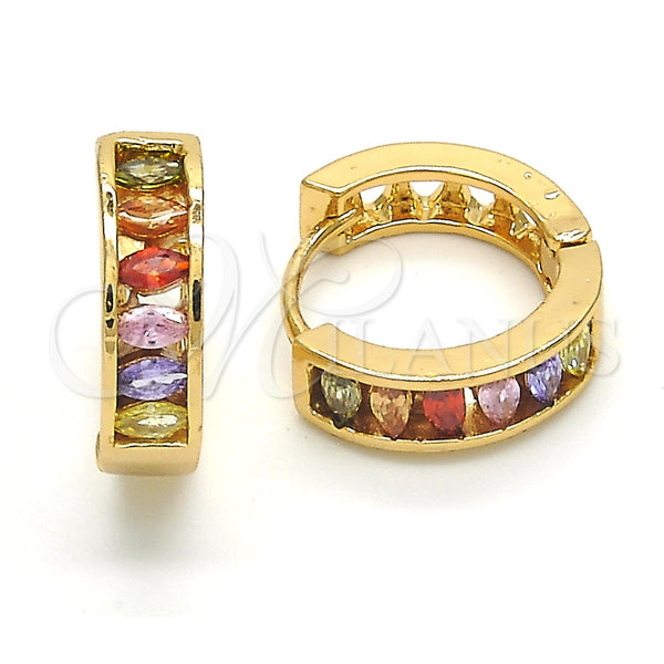 Gold Filled Hoop Earrings — Huggie Hoop with Multicolor Cubic Zirconia Polished 02. — main product view — SKU 120251 | Oro Laminado aretes de aro — Huggie Hoop with Multicolor Cubic Zirconia pulido 02. — SKU 120251