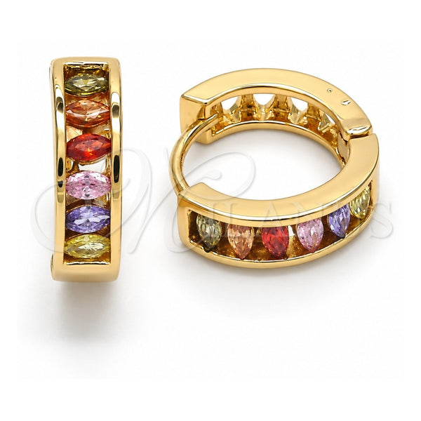 Oro Laminado Huggie Hoop, Gold Filled Style with Multicolor Cubic Zirconia, Polished, Golden Finish, 02.267.0064.15