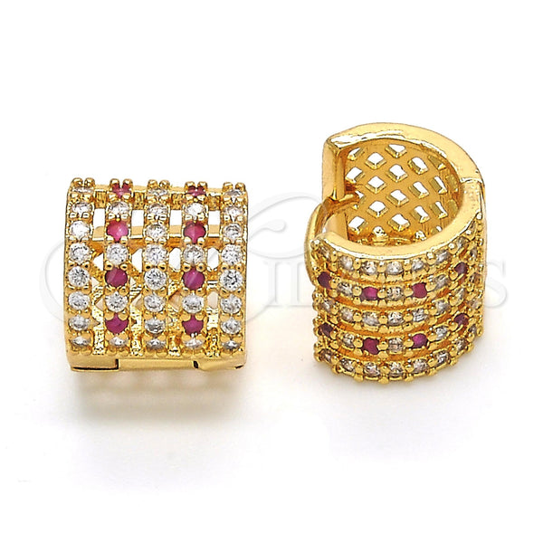 Gold Filled Hoop Earrings — Huggie Hoop with Ruby and White Cubic Zirconia — main product view — SKU 120262 | Oro Laminado aretes de aro — Huggie Hoop with Ruby and blanco Cubic Zirconia — SKU 120262