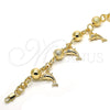 Oro Laminado Charm Anklet , Gold Filled Style Dolphin Design, with White Crystal, Matte Finish, Golden Finish, 03.179.0053.10