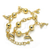 Oro Laminado Charm Anklet , Gold Filled Style Dolphin Design, with White Crystal, Matte Finish, Golden Finish, 03.179.0053.10 (10 MM Thickness, 10 Inches Length)