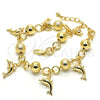 Oro Laminado Charm Anklet , Gold Filled Style Dolphin Design, with White Crystal, Matte Finish, Golden Finish, 03.179.0053.10 (10 MM Thickness, 10 Inches Length)