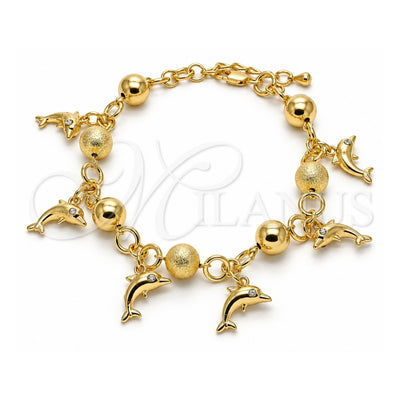 Oro Laminado Charm Anklet , Gold Filled Style Dolphin Design, with White Crystal, Matte Finish, Golden Finish, 03.179.0053.10 (10 MM Thickness, 10 Inches Length)
