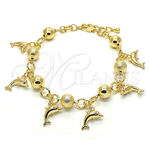 Gold Filled Anklet — Charm Anklet Dolphin Design with White Crystal Matte — main product view — SKU 120332 | Oro Laminado tobillera — Charm Anklet Dolphin diseño with cristal blanco Matte — SKU 120332