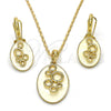 Oro Laminado Earring and Pendant Adult Set, Gold Filled Style White Enamel Finish, Golden Finish, 10.160.0156