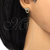 Oro Laminado Stud Earring, Gold Filled Style Owl Design, with White Cubic Zirconia, Polished, Golden Finish, 02.310.0003