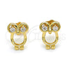 Oro Laminado Stud Earring, Gold Filled Style Owl Design, with White Cubic Zirconia, Polished, Golden Finish, 02.310.0003