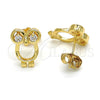 Oro Laminado Stud Earring, Gold Filled Style Owl Design, with White Cubic Zirconia, Polished, Golden Finish, 02.310.0003