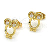 Oro Laminado Stud Earring, Gold Filled Style Owl Design, with White Cubic Zirconia, Polished, Golden Finish, 02.310.0003
