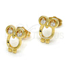 Oro Laminado Stud Earring, Gold Filled Style Owl Design, with White Cubic Zirconia, Polished, Golden Finish, 02.310.0003