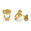 Oro Laminado Stud Earring, Gold Filled Style Owl Design, with White Cubic Zirconia, Polished, Golden Finish, 02.310.0003