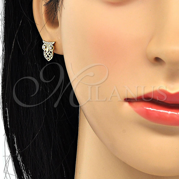 Gold Filled Ring — Stud Earring Owl Design with White Cubic Zirconia — alternate product view — SKU 120359 | Oro Laminado anillo — Stud Earring Owl diseño with blanco Cubic Zirconia — SKU 120359