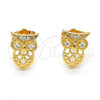 Oro Laminado Stud Earring, Gold Filled Style Owl Design, with White Cubic Zirconia, Polished, Golden Finish, 02.310.0004