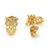Oro Laminado Stud Earring, Gold Filled Style Owl Design, with White Cubic Zirconia, Polished, Golden Finish, 02.310.0004