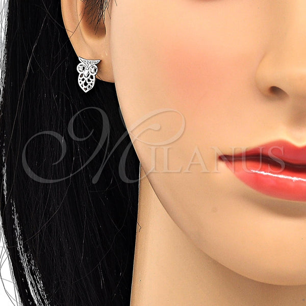 White Gold Filled Ring — Stud Earring Owl Design with White Cubic Zirconia — alternate product view — SKU 120360 | Oro Laminado Blanco anillo — Stud Earring Owl diseño with blanco Cubic Zirconia — SKU 120360