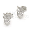 Rhodium Plated Stud Earring, Owl Design, with White Cubic Zirconia, Polished, Rhodium Finish, 02.310.0004.1