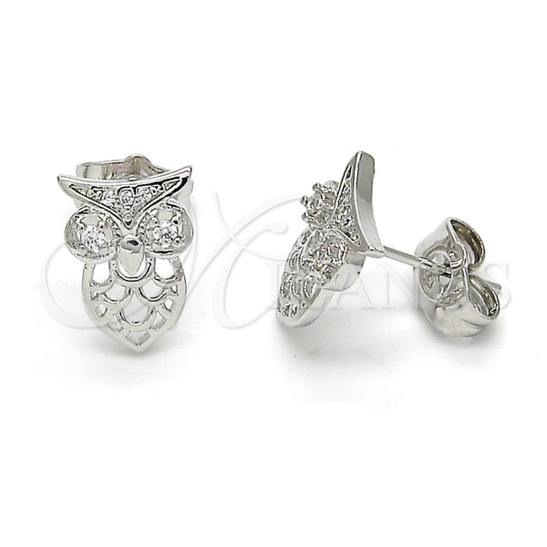 White Gold Filled Ring — Stud Earring Owl Design with White Cubic Zirconia — main product view — SKU 120360 | Oro Laminado Blanco anillo — Stud Earring Owl diseño with blanco Cubic Zirconia — SKU 120360