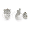 Rhodium Plated Stud Earring, Owl Design, with White Cubic Zirconia, Polished, Rhodium Finish, 02.310.0004.1