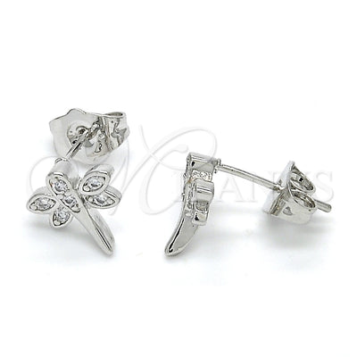 Rhodium Gold Filled Stud Earring, Dragon-Fly Design, with White Cubic Zirconia, Polished, Rhodium Finish for wholesale, main product view