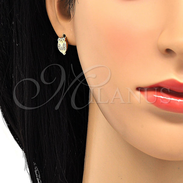 Gold Filled Ring — Stud Earring Owl Design with White Micro Pave — alternate product view — SKU 120364 | Oro Laminado anillo — Stud Earring Owl diseño with blanco Micro Pave — SKU 120364
