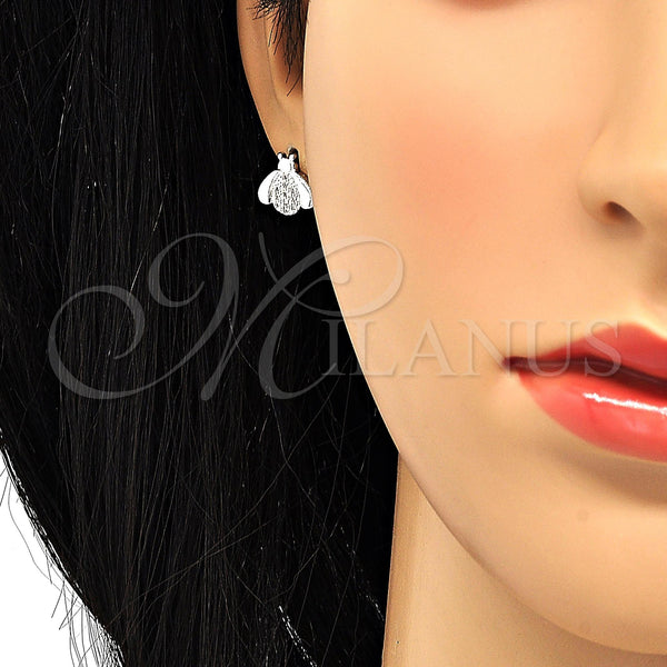 White Gold Filled Ring — Stud Earring with White Micro Pave Polished 02. — alternate product view — SKU 120368 | Oro Laminado Blanco anillo — Stud Earring with blanco Micro Pave pulido 02. — SKU 120368