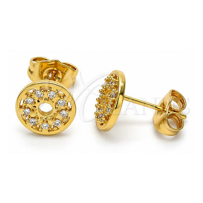 Oro Laminado Stud Earring, Gold Filled Style with White Cubic Zirconia, Polished, Golden Finish, 02.310.0011