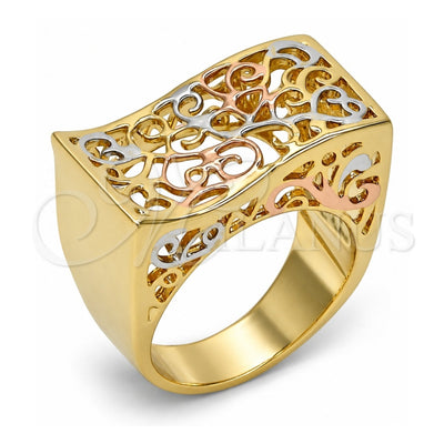 Oro Laminado Elegant Ring, Gold Filled Style Polished, Tricolor, 01.100.0010.08 (Size 8)
