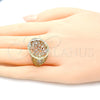 Oro Laminado Elegant Ring, Gold Filled Style Flower Design, Diamond Cutting Finish, Tricolor, 01.100.0011.07 (Size 7)