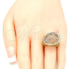 Oro Laminado Elegant Ring, Gold Filled Style Flower Design, Diamond Cutting Finish, Tricolor, 01.100.0011.08 (Size 8)