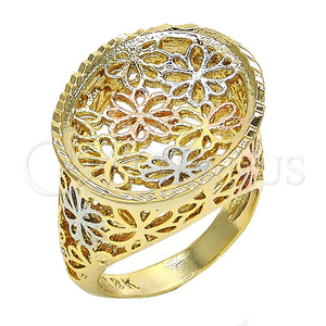 Gold Filled Ring — Elegant Ring Flower Design Diamond Cutting Tricolor 01. — main product view — SKU 120390 | Oro Laminado anillo — Elegant Ring flor diseño Diamond Cutting Tricolor 01. — SKU 120390
