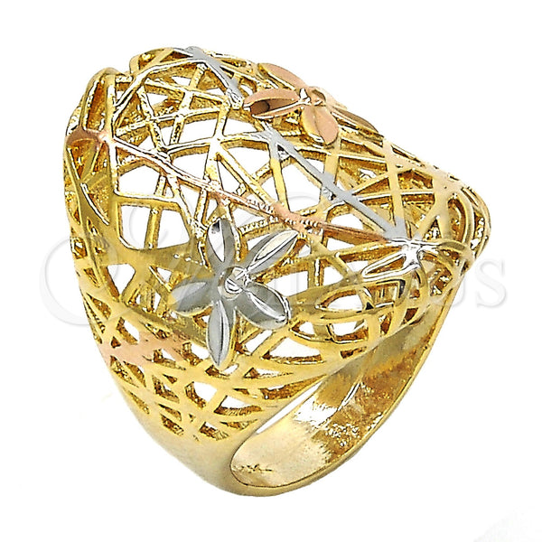 Gold Filled Ring — Elegant Ring Flower Design Polished Tricolor 01. Size — main product view — SKU 120391 | Oro Laminado anillo — Elegant Ring flor diseño pulido Tricolor 01. Size — SKU 120391