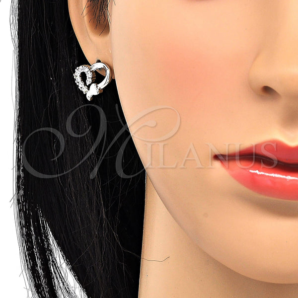 White Gold Filled Ring — Stud Earring Heart Design with White Cubic Zirconia — alternate product view — SKU 120417 | Oro Laminado Blanco anillo — Stud Earring corazón diseño with blanco Cubic Zirconia — SKU 120417