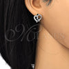 Rhodium Gold Filled Stud Earring, Heart Design, with White Cubic Zirconia, Polished, Rhodium Finish, 02.210.0103.4