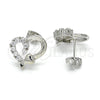 Rhodium Gold Filled Stud Earring, Heart Design, with White Cubic Zirconia, Polished, Rhodium Finish, 02.210.0103.4