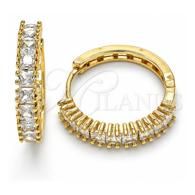 Oro Laminado Huggie Hoop, Gold Filled Style with White Cubic Zirconia, Polished, Golden Finish, 02.210.0105.25