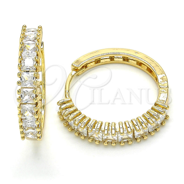 Gold Filled Hoop Earrings — Huggie Hoop with White Cubic Zirconia Polished 02. — main product view — SKU 120423 | Oro Laminado aretes de aro — Huggie Hoop with blanco Cubic Zirconia pulido 02. — SKU 120423