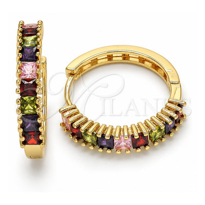 Oro Laminado Huggie Hoop, Gold Filled Style with Multicolor Cubic Zirconia, Polished, Golden Finish, 02.210.0105.1.25