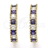 Oro Laminado Huggie Hoop, Gold Filled Style with Amethyst and White Cubic Zirconia, Polished, Golden Finish, 02.210.0105.2.25