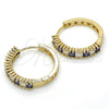 Oro Laminado Huggie Hoop, Gold Filled Style with Amethyst and White Cubic Zirconia, Polished, Golden Finish, 02.210.0105.2.25