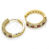 Oro Laminado Huggie Hoop, Gold Filled Style with Garnet and White Cubic Zirconia, Polished, Golden Finish, 02.210.0105.3.25