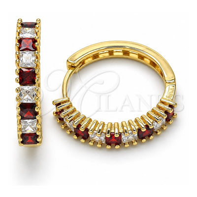 Oro Laminado Huggie Hoop, Gold Filled Style with Garnet and White Cubic Zirconia, Polished, Golden Finish, 02.210.0105.3.25