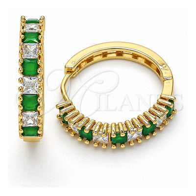Oro Laminado Huggie Hoop, Gold Filled Style with Green and White Cubic Zirconia, Polished, Golden Finish, 02.210.0105.5.25